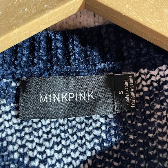 MINKPINK Sweater Womens Small Blue White Zebra Striped Knit Pullover Long Sleeve - Picture 5 of 9